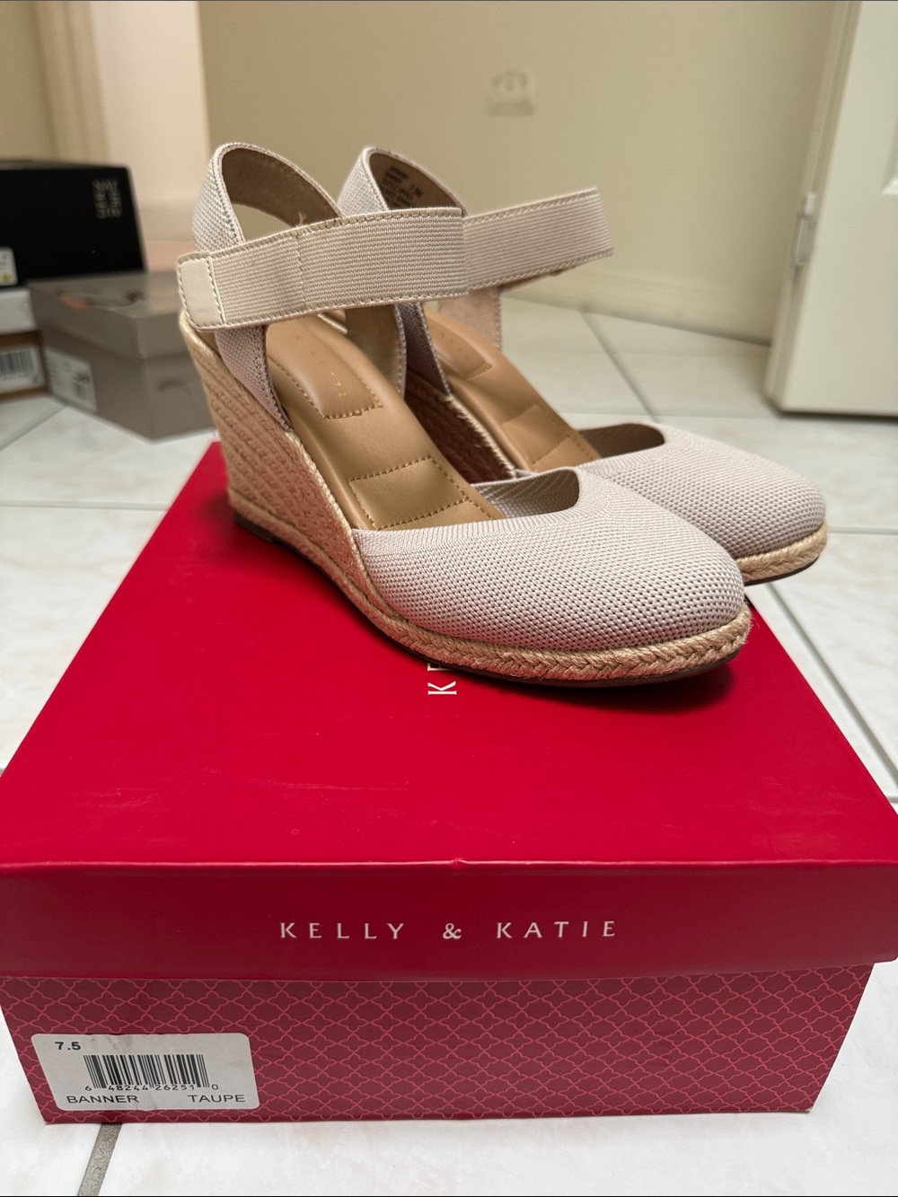 Kelly & Katie Beige Taupe Espadrille Wedge Sandals